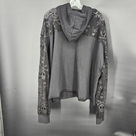 Skull Crossbones Mesh Hoodie Shirt Womens 2XL XXL Black Sheer Goth Punk Rock - Picture 8 of 13